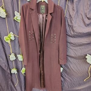 Guess Deep Burgundy Trench Coat with Lace-Up Accents